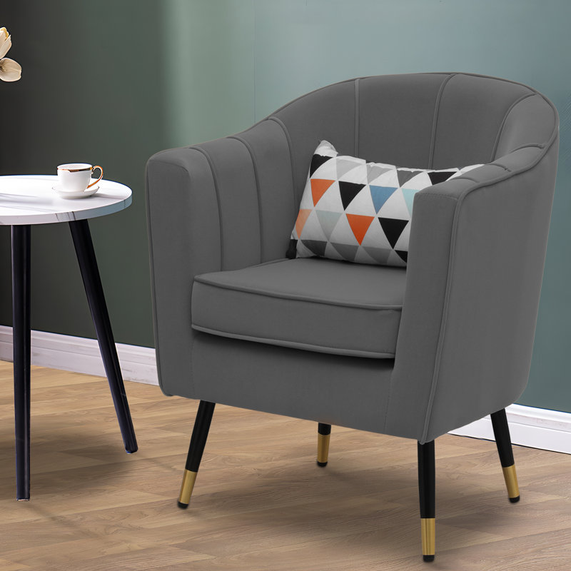 Meribeth Upholstered Accent Chair Suede Armchair Comfy Club Chair Single Sofa for Living Room Reading Room Gray Suede